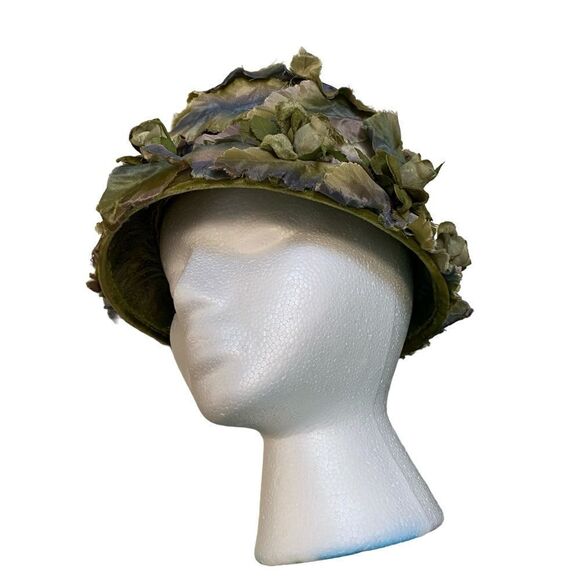 Vintage 50's-60's Silk Floral Bucket Hat - Picture 2 of 12